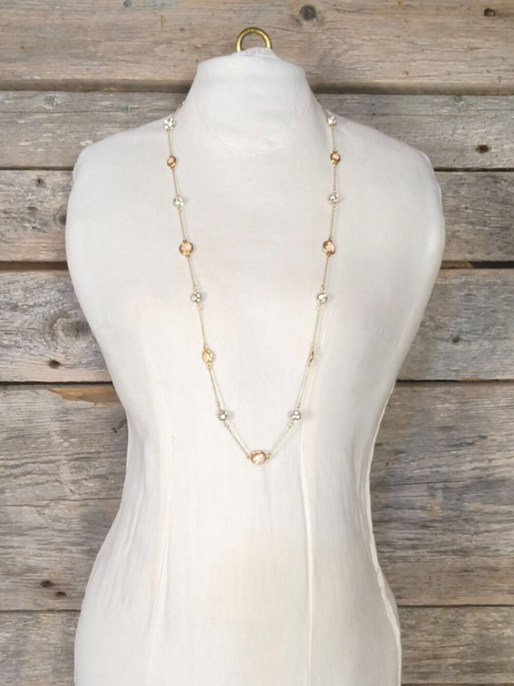 Delicate Rhinestone & Faceted Pink Stone Chain - Picture 3 of 11